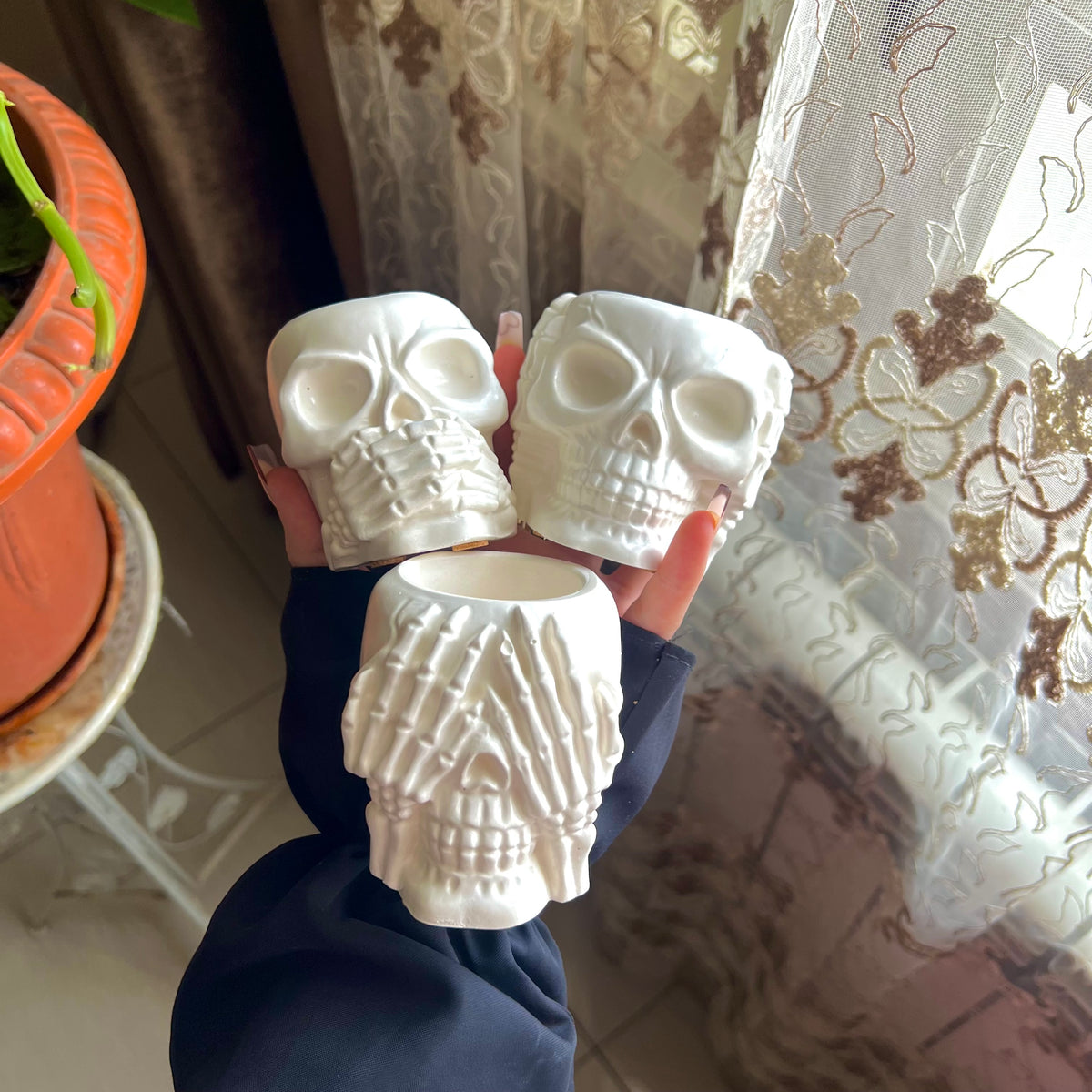 Skull Candle Holder Collection – See No Evil, Speak No Evil & Hear No Evil
