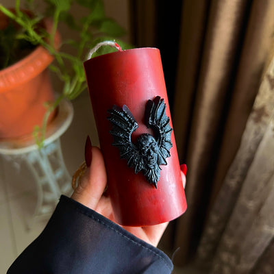 Winged Skull Pillar Candle